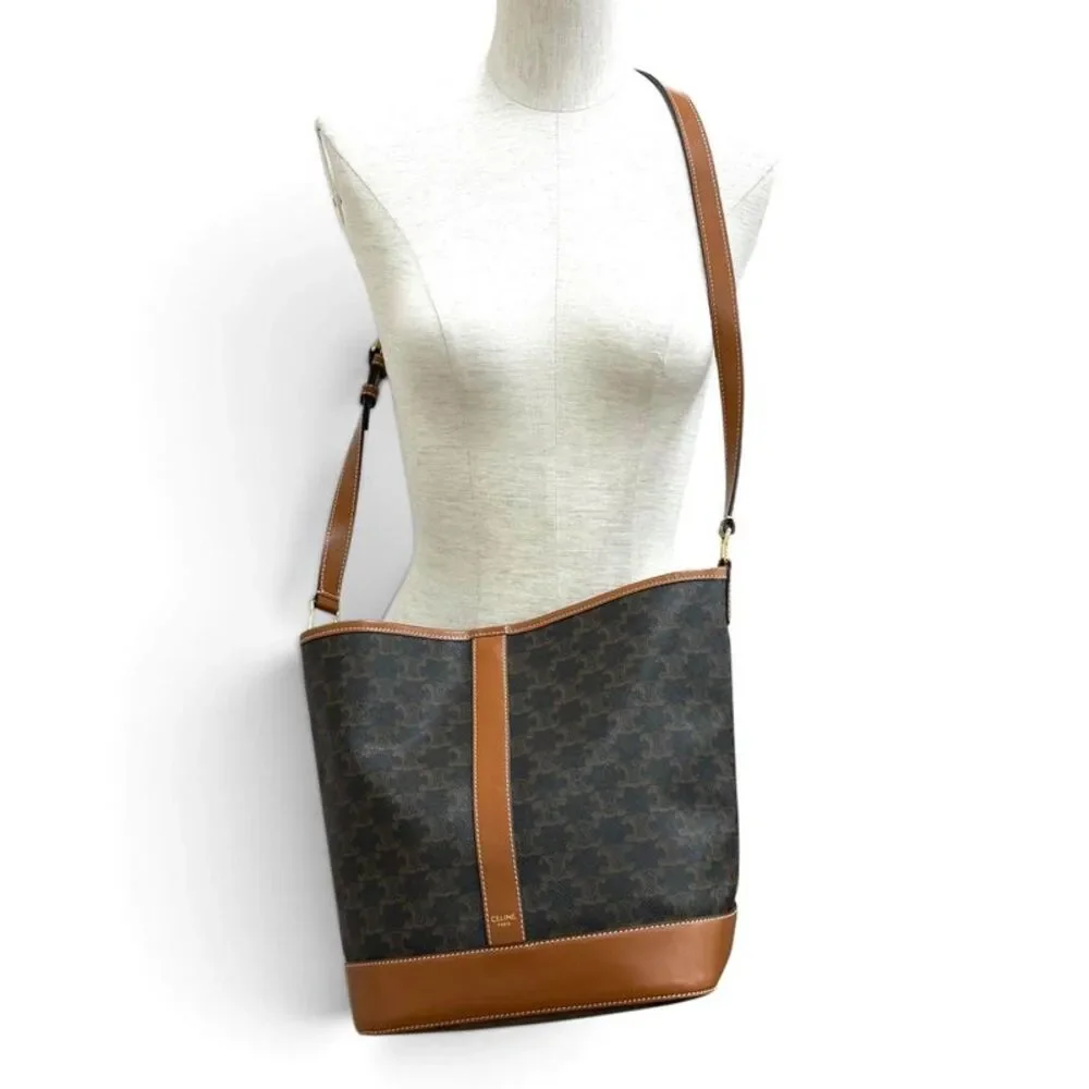 Celine Triomphe Leather Bucket Bag